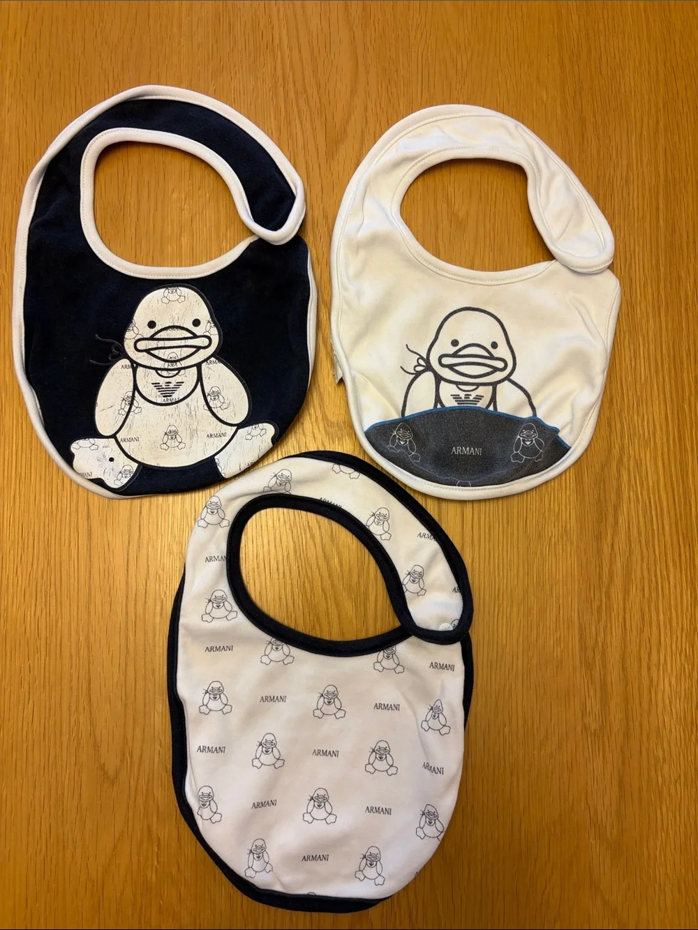 Giorgio Armani Baby Bib Trio in Navy and White with Duck Motif